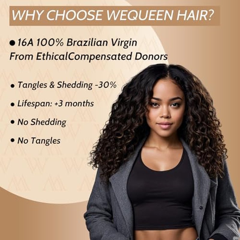 Wequeen 16A Deep Wave Human Hair Bundles 16 18 20 Inch 100% Unprocessed Brazilian Virgin Hair Quick Weave Bundles Human Hair Extensions Real Human Hair, Natural Black