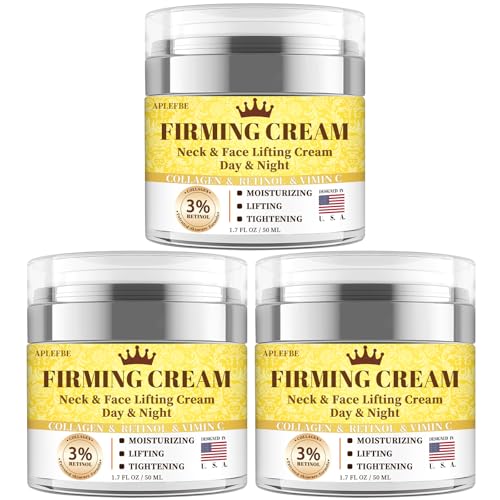 3% Retinol Cream Face Moisturizer, Anti Aging Neck Firming Cream with Collagen, Day & Night Face Cream with Hyaluronic Acid, Lifting & Tightening Wrinkle for Women & Men, 1.7 FL OZ, 3PC