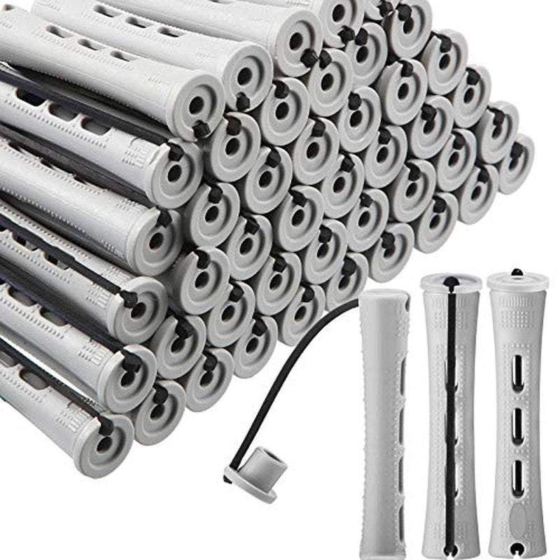 WILLBOND 60 Pcs Short Perm Rods Natural Hair Perm Rods with Elastic Rubber Band Non Slip Plastic Perming Cold Wave Kit for Women Hairdressing Styling Tool(0.59 Inch,Gray)