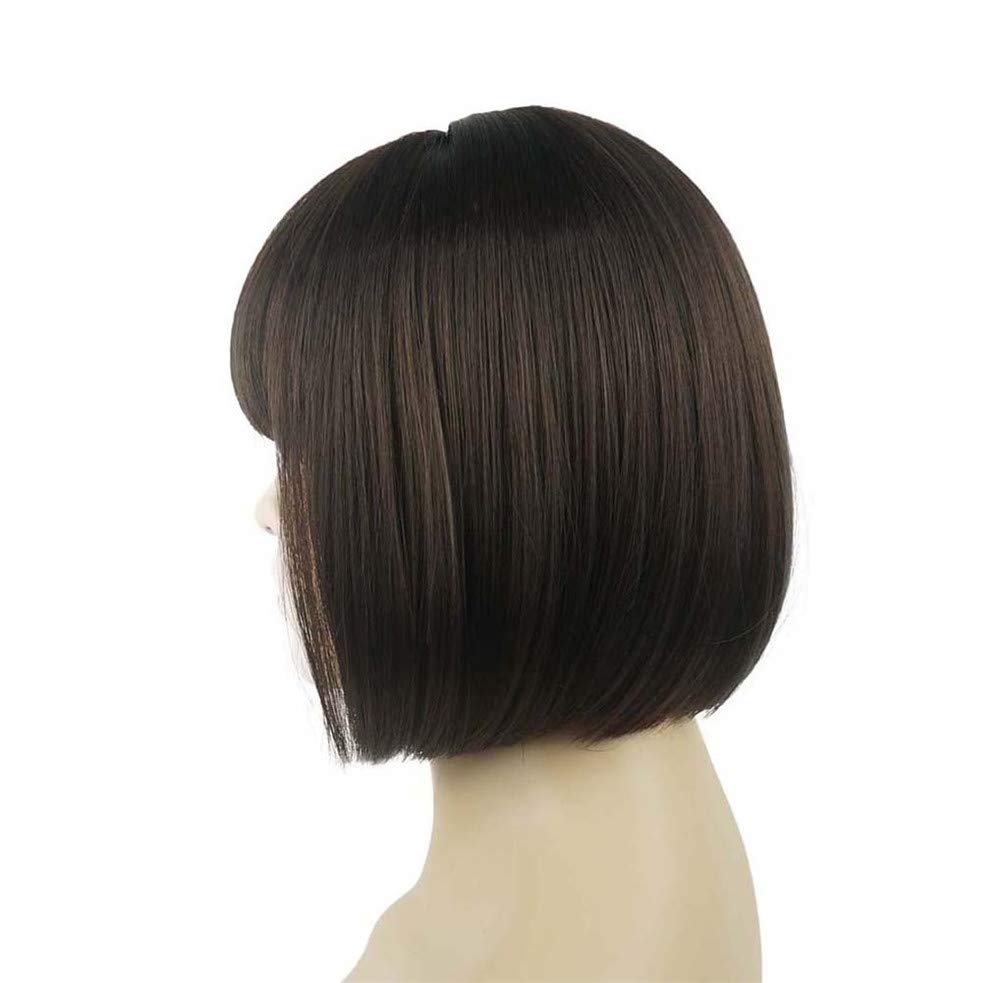 Short Straight Bob Wig with Cute Flat Bangs | Synthetic Women’s Hairpiece - 6 Chestnut Brown