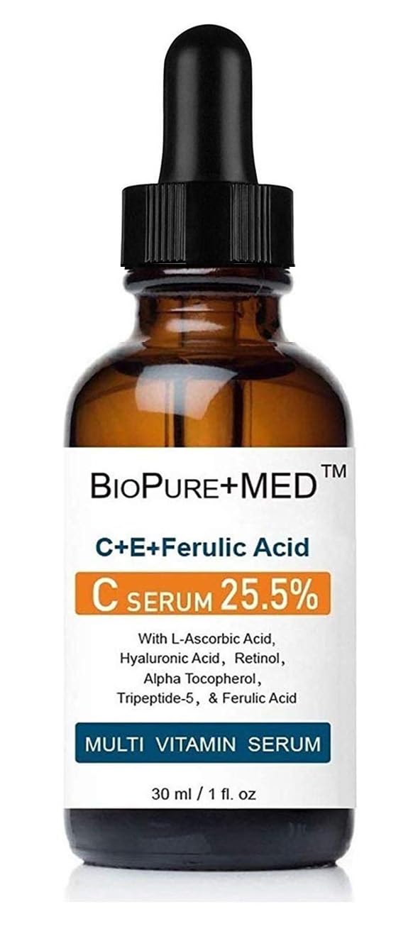BioPureMED 25% Vitamin CE+Ferulic Acid Serum for Face: Anti Wrinkle Serum Retinol 22, Hyaluronic Acid Best Organic Korean Skin Care Vitamin C Serum/Face Moisturizer