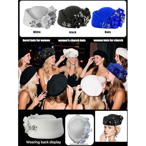 Petaluna Women's Flower Beret Suitable for Church Wearing Elegant Breathable Wedding Party Retro French Headdress