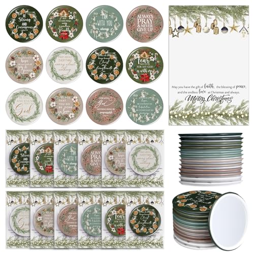 Thyle 36 Sets Christmas Christian Gifts Bulk Bible Verse Compact Mirrors Mini Christian Pocket Mirror Portable Round Makeup Mirrors with Christmas Greeting Cards for Women Xmas Church Party Favors