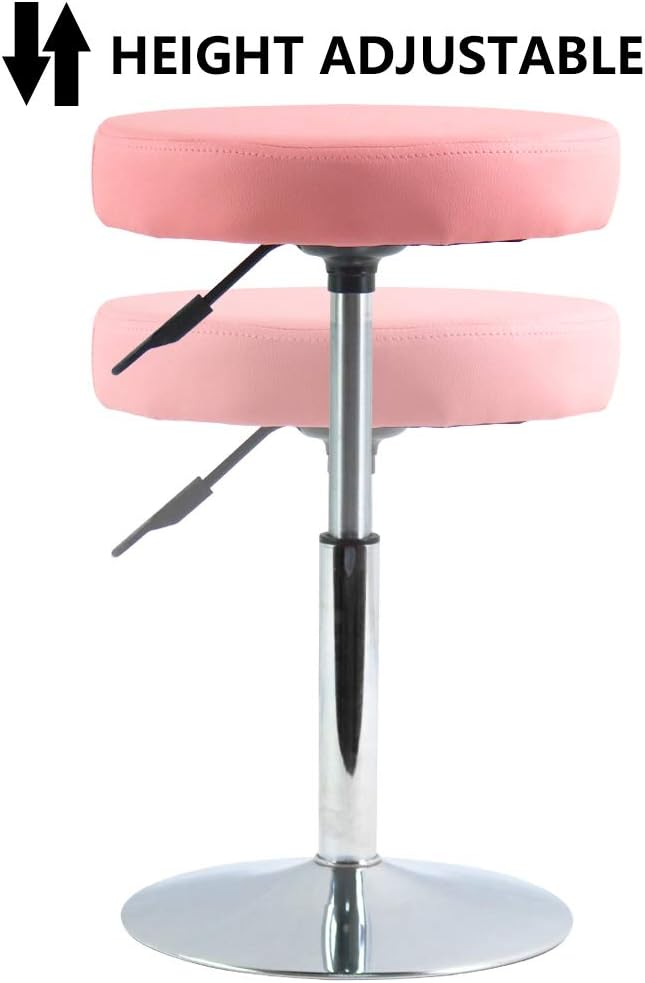 Height Adjustable Pink Short Shop Stool - Swivel Chair for Office, Spa, Salon & Tattoo Stations | Compact Design