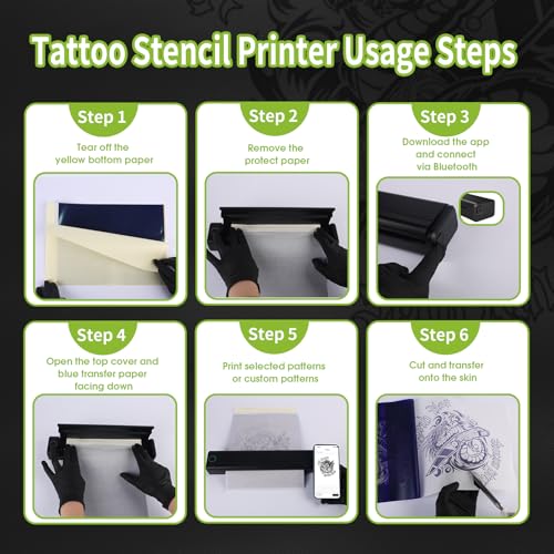 Filter Tattoo Printer Kit - Stencil Printer Machine with Tattoo Gun, 20Pcs Tattoo Cartridge Needles, 40Pcs Transfer Paper and 5OZ Stencil Gel for Beginners and Artists