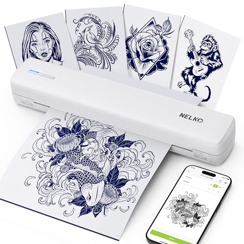 Nelko Tattoo Stencil Printer, D810 Wireless Thermal Tattoo Printer with 10pcs Tattoo Transfer Papers, Portable Tattoo Machine for Artist & Beginners, Compatible with Phones, Tablets & PC, White