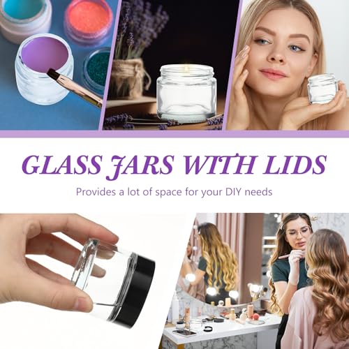 50 Pcs 2 oz Clear Glass Jars with Black Lids Leakproof Round Airtight Jars Empty Cosmetic Jars with Inner Liners Lid for Candle Making Storing Lotions Spice Powder Liquid Sample Makeup (Black,clear)