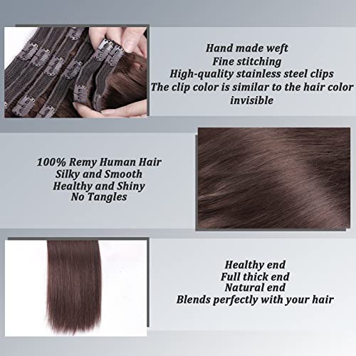 Clip in Hair Extensions Real Human Hair Chocolate Brown Hair Extensions Clip in Human Hair 8 Pcs 120g Straight Remy Hair Extensions(4,14inch)