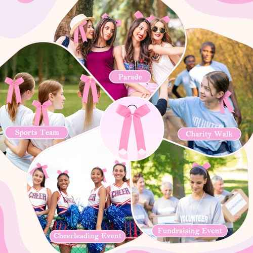 20 Pieces 9.06 inches Collegiate Cheerleader Hair Bows for Women, College Style Long Tail Skinny Cheer Bow Elastic Band Hair Bow Ties for Teen College Sports Cheeleader Sports(Pink)