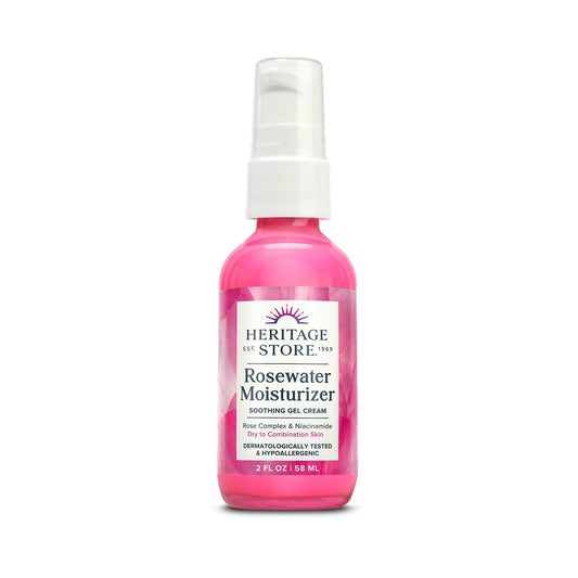 HERITAGE STORE Rosewater Face Moisturizer - Soothing Gel Moisturizer with Rose Complex, Niacinamide and Hyaluronic Acid - Dry to Combination Skin Care - Hypoallergenic, Vegan, 60-Day Guarantee, 2oz