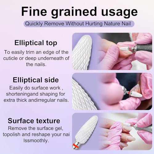 Fantexy 3/32" Ceramic Nail Drill Bit - Remove Acrylic Hard Gels Quickly and Safely,White Ceramic Cone File Bit for Nail Art,Manicure,Pedicure,Gel,Cuticle Clean(Fine - F)