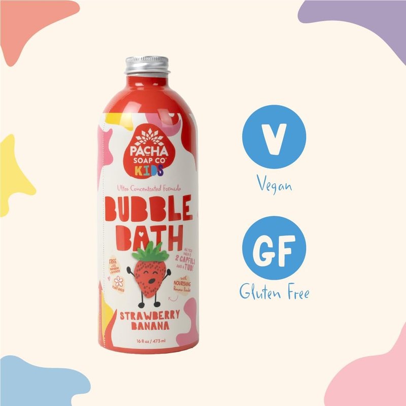 Pacha Soap Co. Kids Bubble Bath - Strawberry Banana, Tear-Free & Moisturizing | Ultra-Concentrated 2-Pack