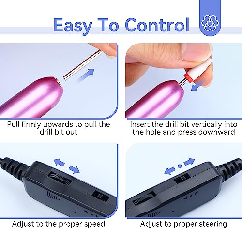 SAVILAND Portable Electric Nail Drill - 20000 RPM USB Electric Nail File with 7 Nail Drill Bits & 51 Sanding Bands for Nail Prep Acrylic Nails Dip Nails Gel Nails Home Salon Use