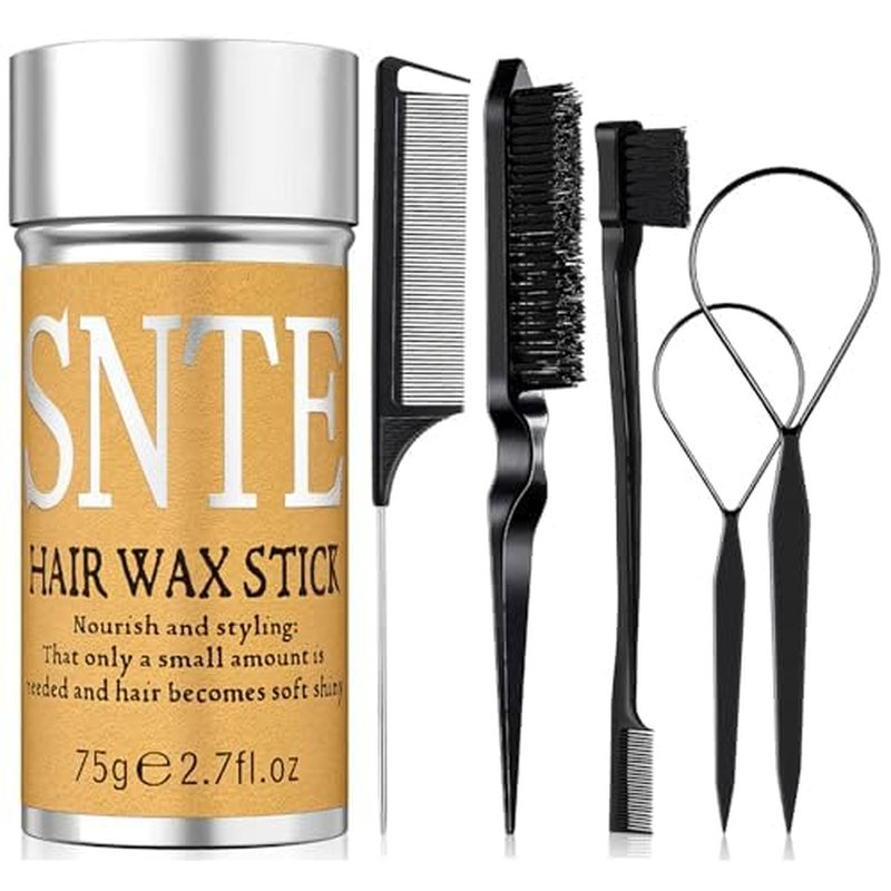 Hair Wax Stick - Slick Back Hair Brush Set 6Pcs, Wax Stick for Hair Flyaways, Bun Accessories, Non-greasy Styling Cream for Women, Kids & Teen Girls