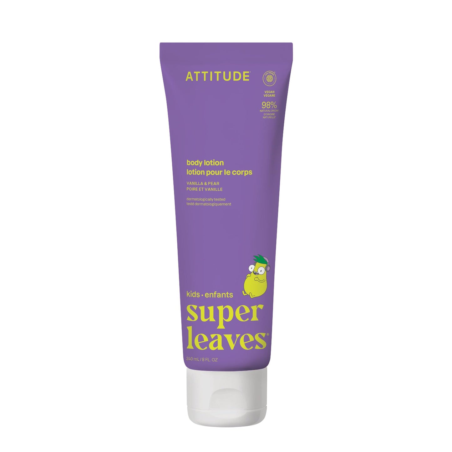 ATTITUDE Body Lotion for Kids, EWG Verifed Moisturizer, Dermatologically Tested, Plant and Mineral Based Cream, Vegan, Vanilla & Pear Scent, 8 Fl Oz