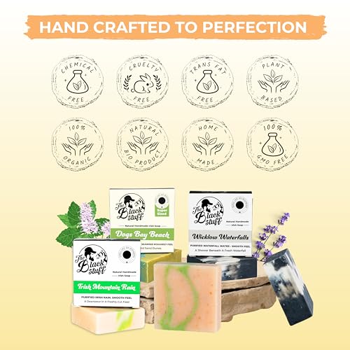 The Black Stuff All Natural Bar Soap for Men Handmade Cold Process Soaps with Organic Ingredients and Essential Oils - Mens Soap for Daily Use - Wicklow Waterfall, Irish Rain Mountain, Dogs Bay Beach