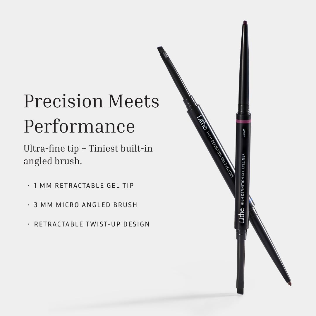 LITHE BEAUTY Smudge-Proof Gel Eyeliner Pencil Set, Long Wear Retractable Eyeliner with Ultra Thin Tip & Angled Brush, High Definition Vegan Makeup Duo in Shades Blueprint and Galaxy