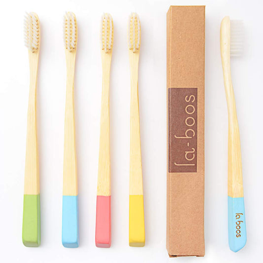 laboos Bamboo Manual Toothbrush, Soft Compact Bristle, Eco Friendly Biodegradable Wooden Toothbrush for Daily Use (4 Pack)