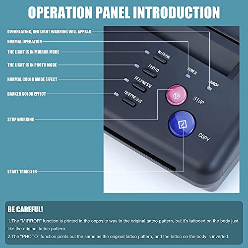 Tattoo Transfer Stencil Machine Copier Printer Thermal Tattoo Kit Copier Printer With 20pcs Tattoo Stencil Transfer Paper, Black£¨ Not Wireless£©