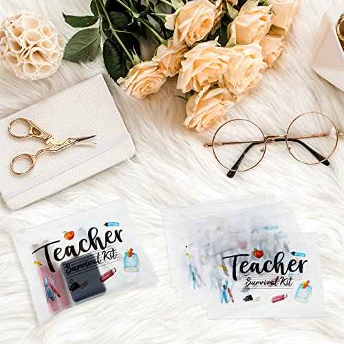 Cunno 60 Pcs Teacher Appreciation Gifts Bulk Small Waterproof Makeup Toiletry Bag Pouch Cosmetic Pencil Bag Thank You Gifts for Women Men Travel Graduation Season Supplies(Teacher Survival Kit)