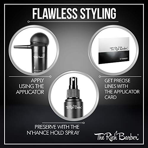The Rich Barber N¡¯Hance Hair Building Fibers, 3 Month Supply - Barber Hair Thickening Fibers, 25 grams - Grey Hair Concealer Spray - Sharper Hairlines, Thicker Beard & Fuller Hairstyling (Black)