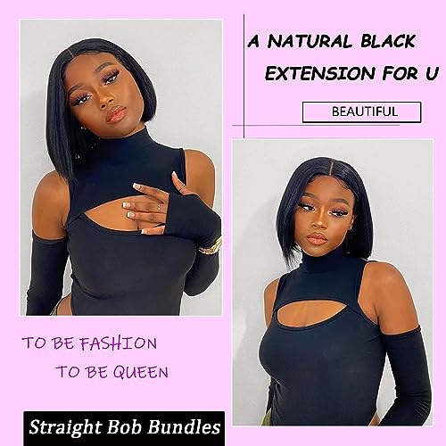 Straight 3 Bundles Human Hair 100% Unprocessed Virgin Brazilian Hair Bundles 10 12 14 Inch Short Raw Weave Bundles Human Hair Natural Black Clolor for Women