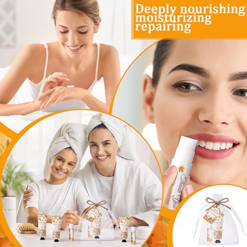 48 Sets 192 Pcs Thanksgiving Pumpkin Hand Cream and Lip Balm Fall Party Favors Gifts for Guests Pumpkin Bridal Baby Shower Wedding Party Favor with Thank You Card Organza Bags Travel Size