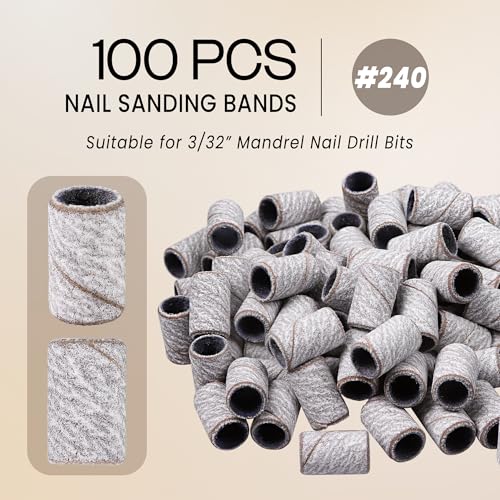 100 Pieces Large Nail Sanding Bands Professional Nail Manicure Great Fit for Nail Drill Bits for Acrylic Nails (240 Grit, Zebra)