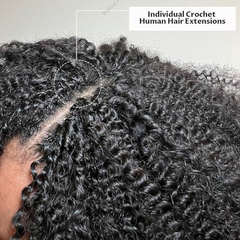 Knotless Pre Separated Crochet Human Hair Extensions Afro Kinky Curly Mongolian Virgin Braiding Hair Invisible Pre Looped Feather Braids Bundles For Black Women Walnut Hair 22inch 60g