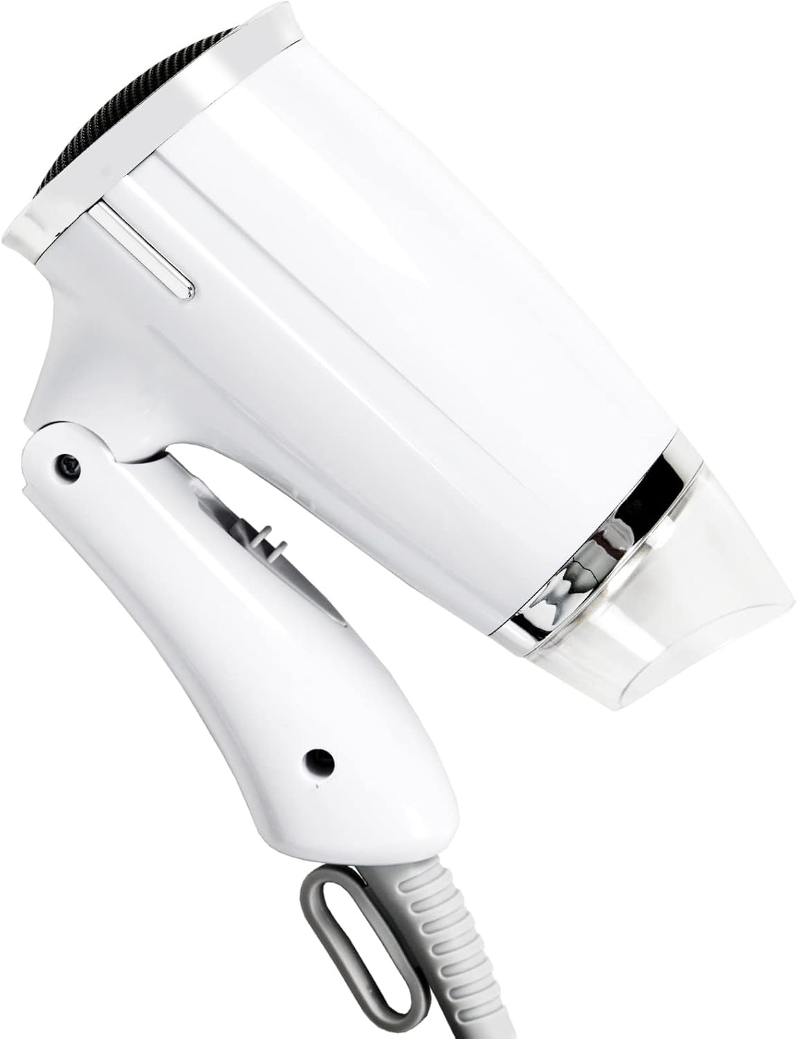 Folding Travel Hair Dryer - Compact & Lightweight Mini Blow Dryer | 8x7 Inch, Low Noise, Multiple Heat Settings (White)
