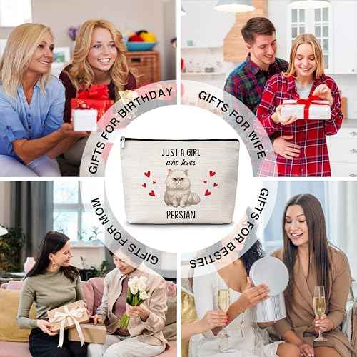 Cat Lover Gift Makeup Bags, Just A Girl Who Loves Cats Cosmetic Bag, Persian Makeup Pouch Gifts for Cat Lovers Pet Owners, Birthday Christmas Gifts for Girls Women Friends -84