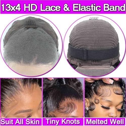 13x4 Lace Front Wigs Human Hair Pre Plucked 180 Density Brazilian Wet and Wavy Human Hair Wigs for Black Women Glueless Curly Lace Frontal Wig Natural Color (22 Inch)