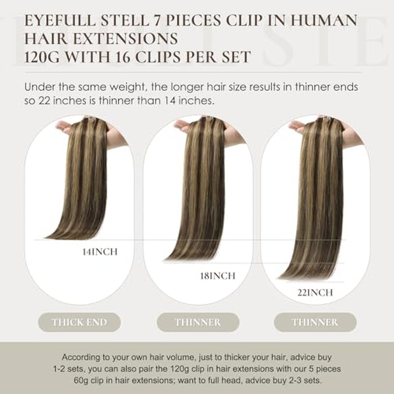 Human Hair Extensions Clip in 18 inch 120g 7PCS Straight Natural Clip ins Real Remy 100% Human Hair Extensions Chocolate Brown To Caramel Blonde Double Weft Thick Layered Clip on Hair