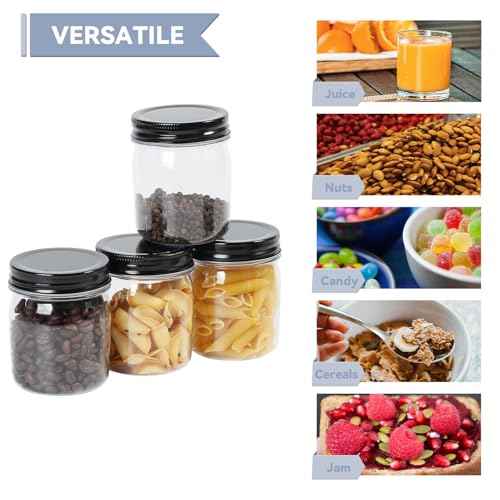novelinks 8 oz Clear Plastic Jars with Screw-On Lids - BPA-Free Refillable Storage Containers for Slime, Spices, Crafts, Kitchen & Home Organization (24 Pack,Black)