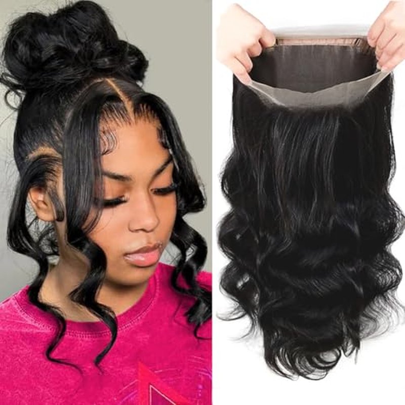 360 Lace Frontal 360 HD Transparent Full Lace 12A Unprocessed Brazilian Remy Human Hair Body Wave Frontal Bleachable Knots 150% Density Natural Color 22 Inch