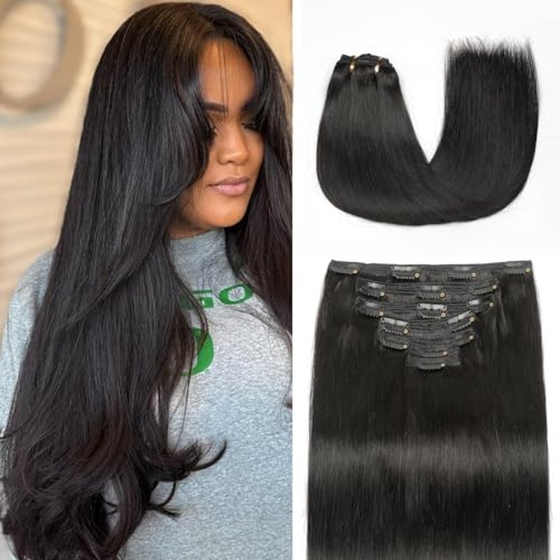 Clip in Hair Extensions Real Human Hair, Natural Black ? 20 Inch 7pcs 160g/Pack, Soft Hair Extensions Real Human Hair Clip ins Straight Suitable for all Hair Types (#1B 20 Inch)