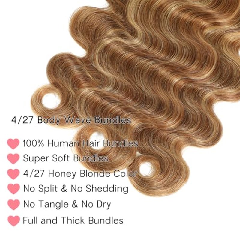 Body Wave Bundles Human Hair 4 Bundles Wavy Human Hair Bundles 14 16 18 20 Inch 100% Unprocessed Virgin Brazilian Hair Bundles Highlight Hair Weave For Women