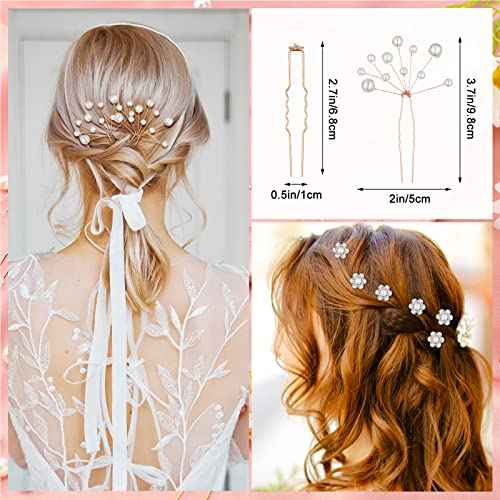 64 Pieces Hair Accessory Set: 20 Flower Rhinestone Sticks, 20 Pearl Pins, 3 Crystal Combs, Pearl Vine, 20 U-Shaped Clips (Novel Style)