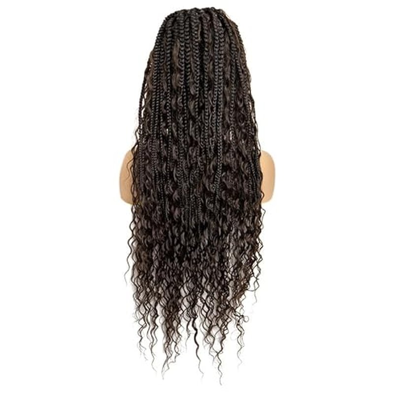 PIB 32" - Single Full Lace Braid Wig ? Boho Box Braided Wig Square Parted, Knotless Braided Wigs for Black Women, Synthetic Lace Wigs with Natural Baby Hair (4, Medium Dark Brown)