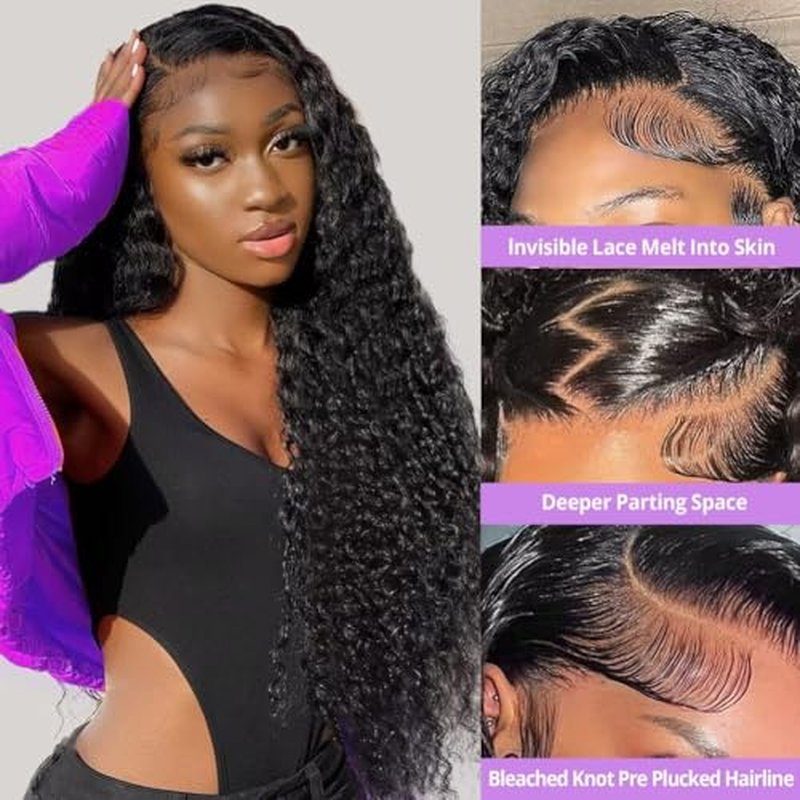 22 Inch 13x6 Deep Wave Lace Front Wigs Human Hair Wig for Women 12A 200% Density HD Lace Front Wigs Human Hair Pre Plucked with Baby Hair Natural Black