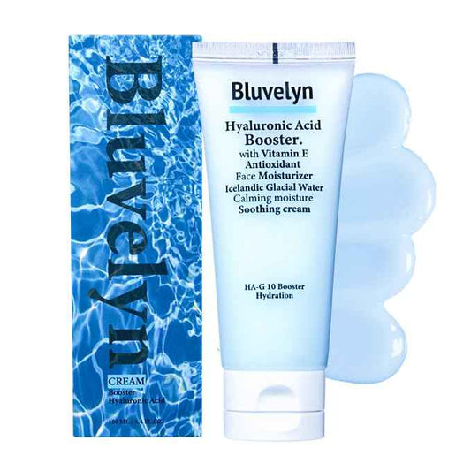 BLUVELYN 10X Hyaluronic Acid Soothing Cream – 100,000ppm High-Strength Hydration, 70% Iceland Glacier Water, Vitamin E, Lightweight Moisturizer for All Skin Types, 3.4 fl. oz / 100ml