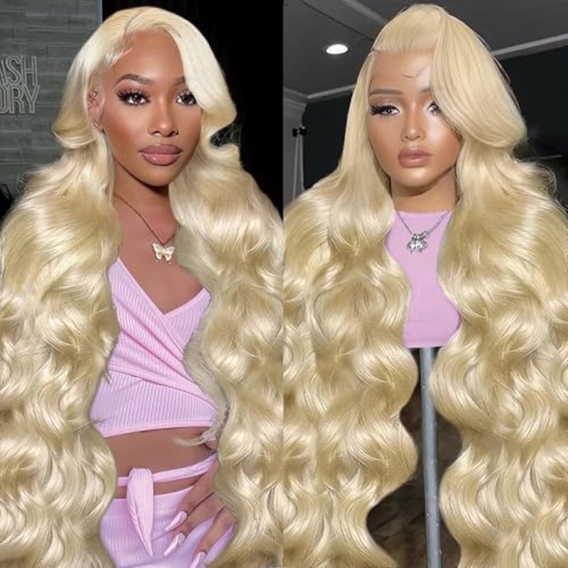 613 Lace Front Wig Human Hair 24 Inch Body Wave Blonde Lace Front Wigs Human Hair Pre Plucked 200% Density 613 Blonde Wigs with Baby Hairs Glueless Lace Frontal Wig
