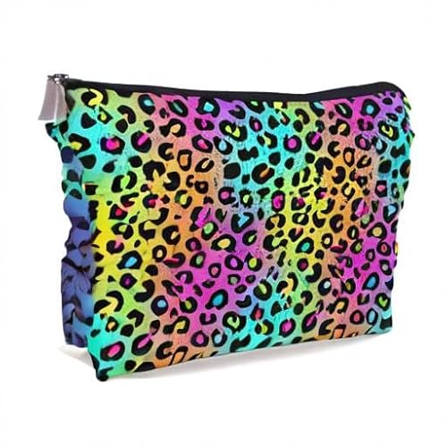 Colorful Neon Leopard Print Rainbow Makeup Bag Cosmetic Bag Zipper Pouch Toiletry Bags,Leopard Print Gifts for Women Teen Girls