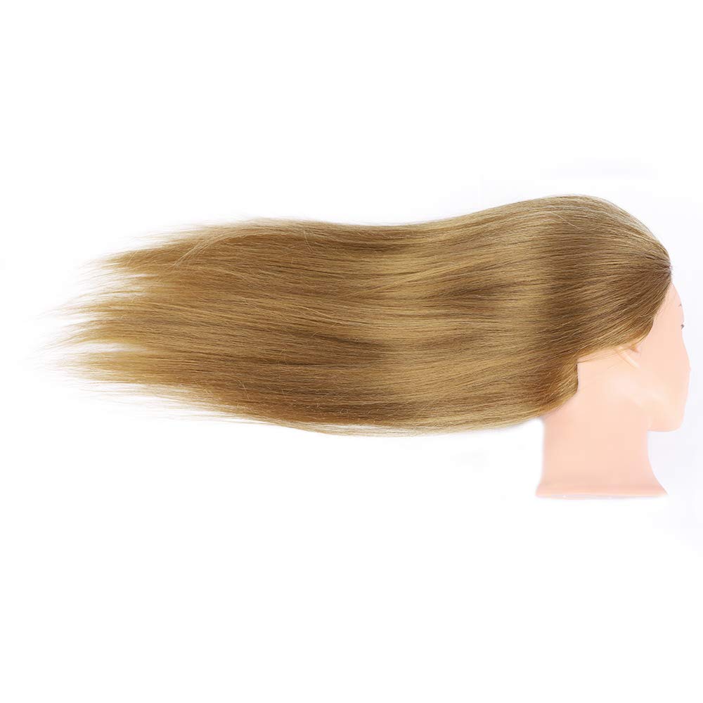 MEDO Mannequin Head 26 Inch With 50% Real Hair Brown Practice Training Head Synthetic Long Straight Hair Dresser Training Head Doll Cosmetology Manikin Head And Clamp Stand No Make Up(Makeup on, 27)