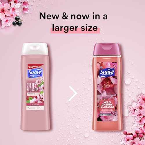 Suave Moisturizing Body Wash, with Wild Cherry Blossom and Vitamin E Extract, No Parabens, No Phtahaltes, 18 Oz Pack of 6