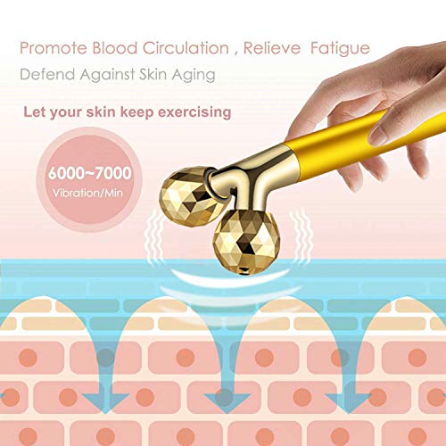 Amirce Face Massager Roller Golden 3D Roller Electric Facial Roller and T Shape Facial Roller Massager Kit Face Rollers