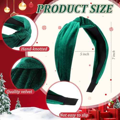 4 Pcs Velvet Knotted Headband for Women Christmas Red Green Blue Brown Hairband Wide Fashion Hair Band for Women Girls No Slip Turban Outfit for Holiday Party Hair Accessories Gifts