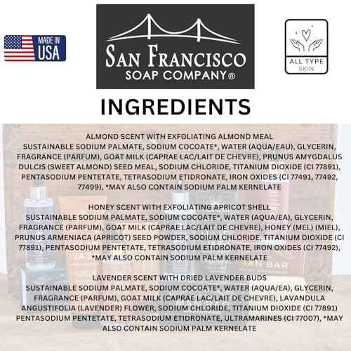 San Francisco Soap Company Simply Be Well Three Little Goats Goat Milk Soap Gift Set of 3 (Set I) | Almond, Honey Apricot, & Lavender |