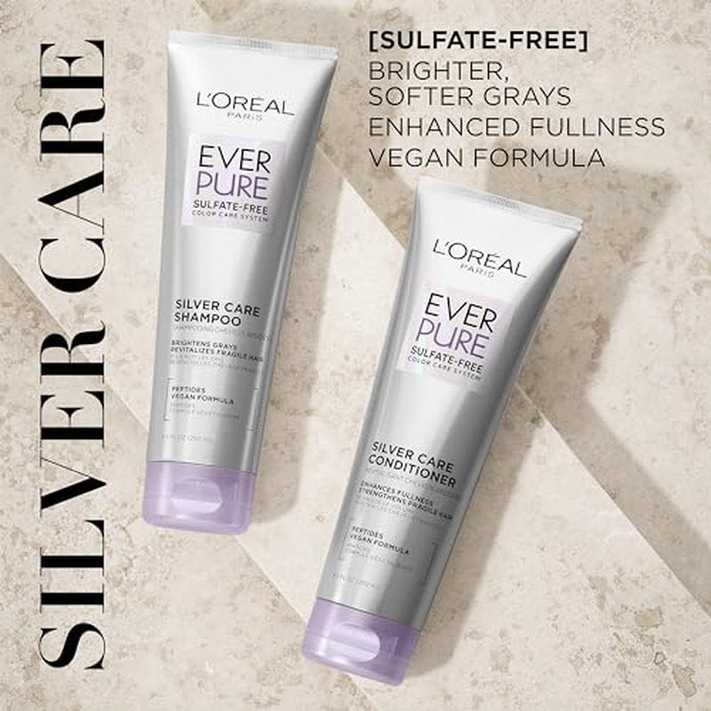 L'Oreal Paris EverPure Brightening and Nourishing Shampoo for Gray Hair, Sulfate-Free Vegan Formula with Peptides, 8.5 Fl Oz