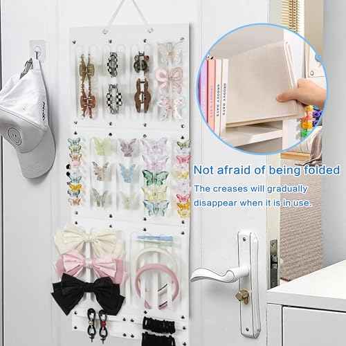 Hanging Claw Hair Clips Storage Organizer Hair bow holder organizer for girls Hair accessories Stand Holder for Wall,Door,Closet. Large-Capacity white